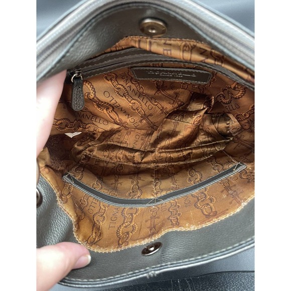 Tignanello Metallic Leather Handbag Purse Silver Pebbled Medium Braided Handle - Picture 14 of 16